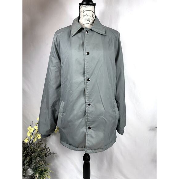 Vintage Men's Sherpa Lined Coach Jacket 80s 90s Gray Large Tall - Picture 1 of 14